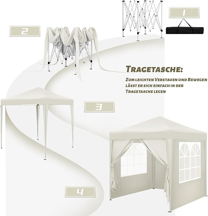 WOLTU Gazebo pop up partytent - 2 x 2 m - beige - UV bescherming 50+ waterafstotend