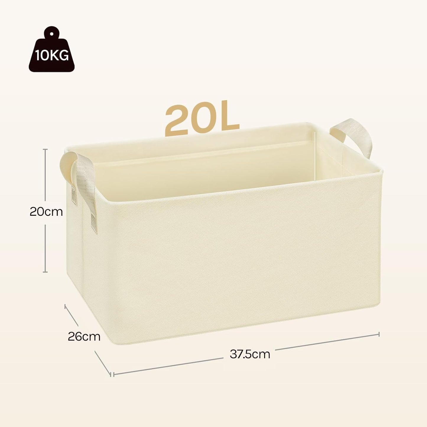 Woltu Opvouwbare Opbergdozen Set van 5 - Stof Opbergkubussen met Handgrepen - Stapelbare Opbergboxen voor Kleding en Speelgoed - Crme - 37,5 x 20 x 26 cm