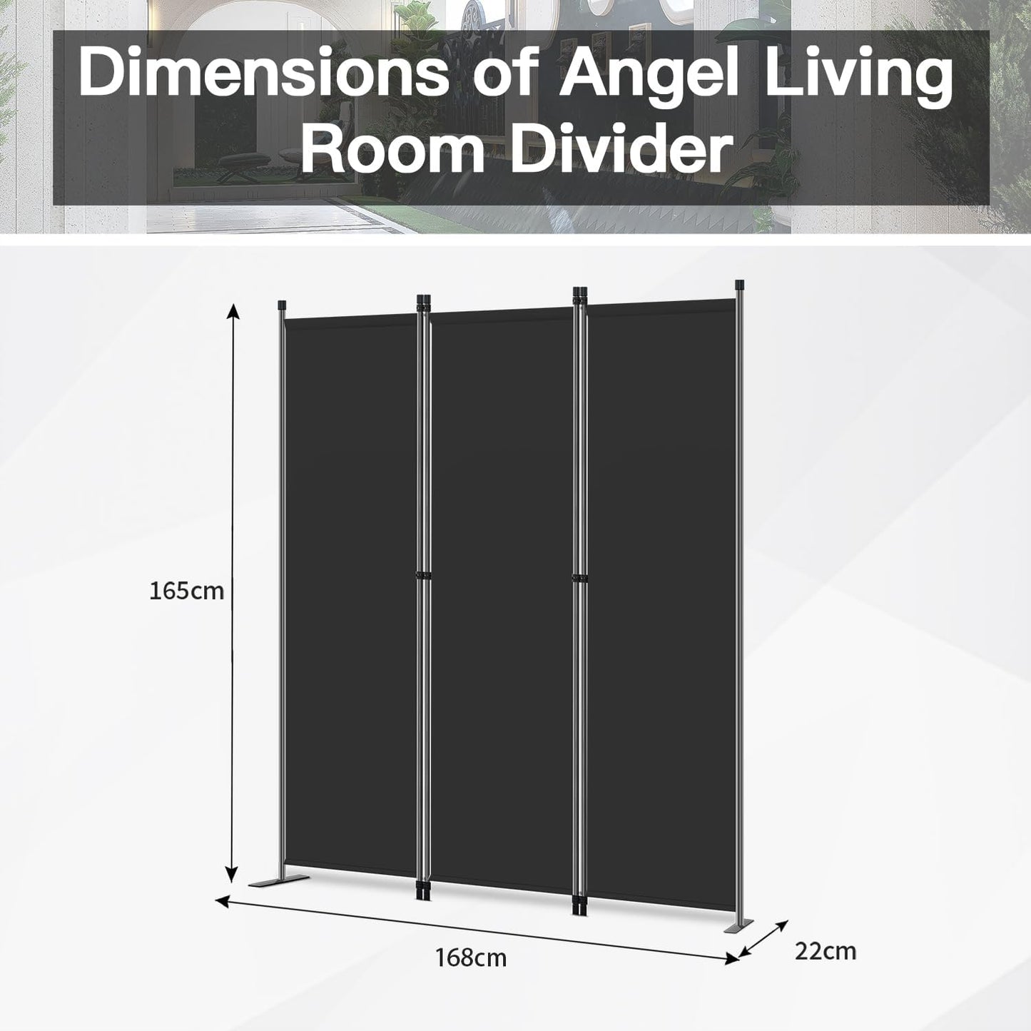 Angel Living Kamerscherm - 3 Panelen - Opvouwbaar - 168 x 165 cm - Zwart