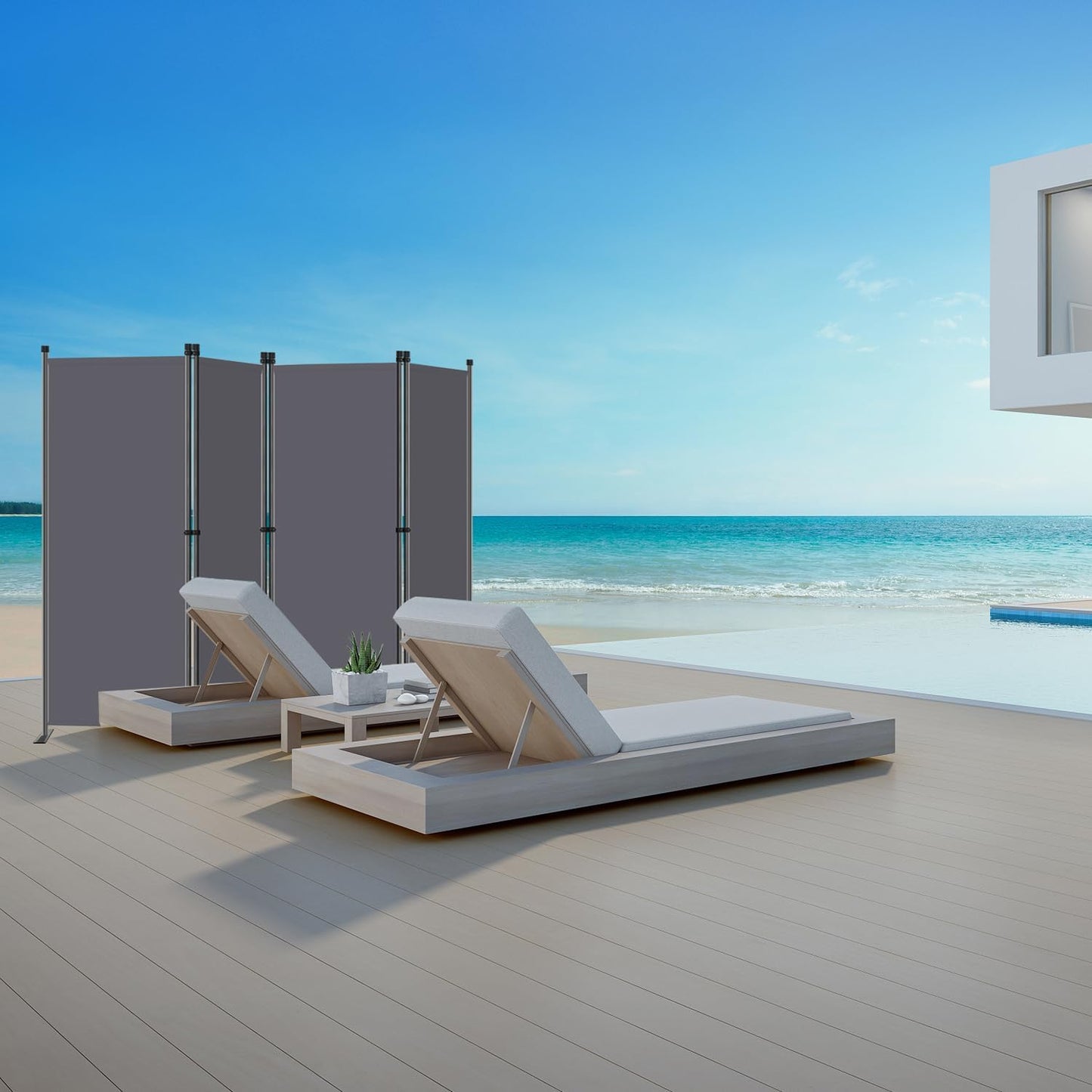 Angel Living Kamerscherm 4-Panelen – Stabiele Roomdivider & Inkijkbescherming van Staal en Polyester, Opvouwbaar – Grijs