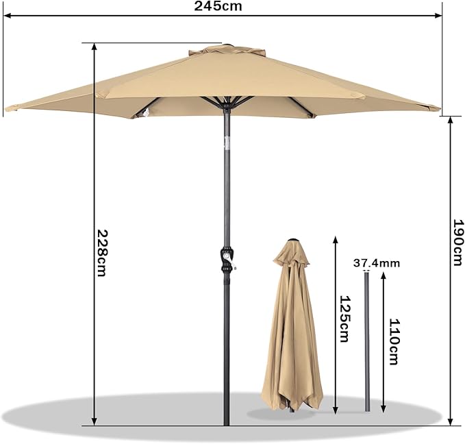 Angel Living Parasol Ø250 cm - Kantelbaar - Beige