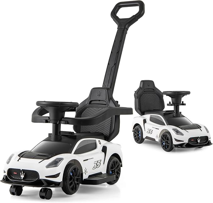 Coast Maserati Loopauto Wit – 3-in-1 Duw- en Loopauto met Muziek en Opbergruimte – 90 x 41 x 90 cm