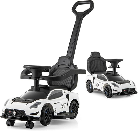 Coast Maserati Loopauto Wit – 3-in-1 Duw- en Loopauto met Muziek en Opbergruimte – 90 x 41 x 90 cm