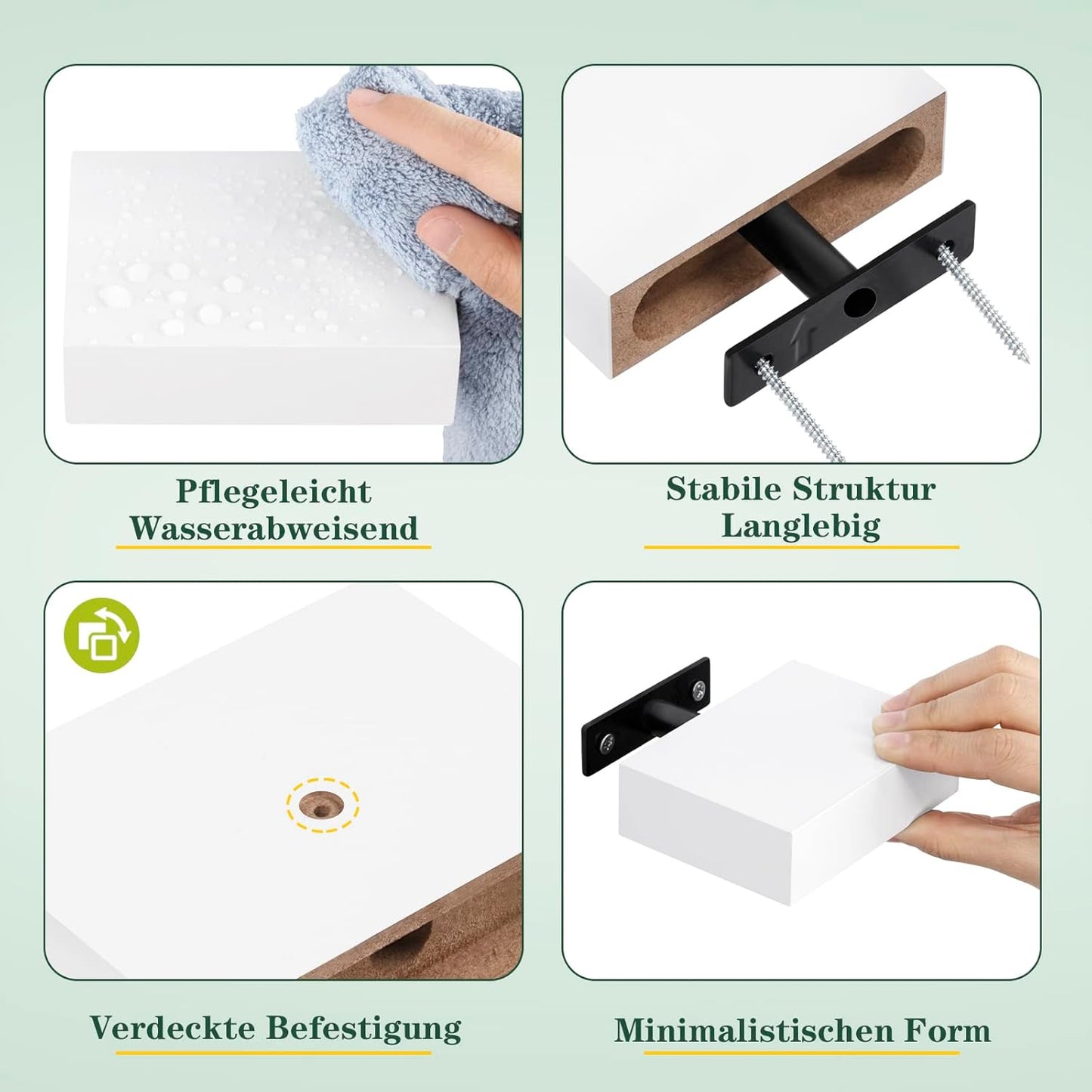Woltu RG9498ws Wandplank - Set van 3 - Wit - 10,5 x 7,8 x 3 cm - Zwevende Planken met Verborgen Bevestiging
