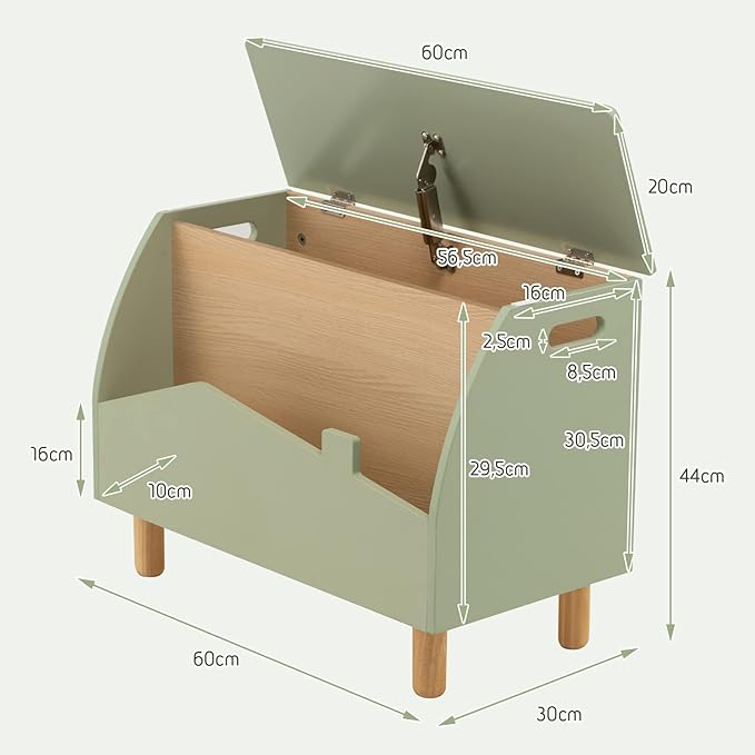 Coast Houten Speelgoedkist met Plank en Vouwdeksel 60 x 30 x 44 cm - wit