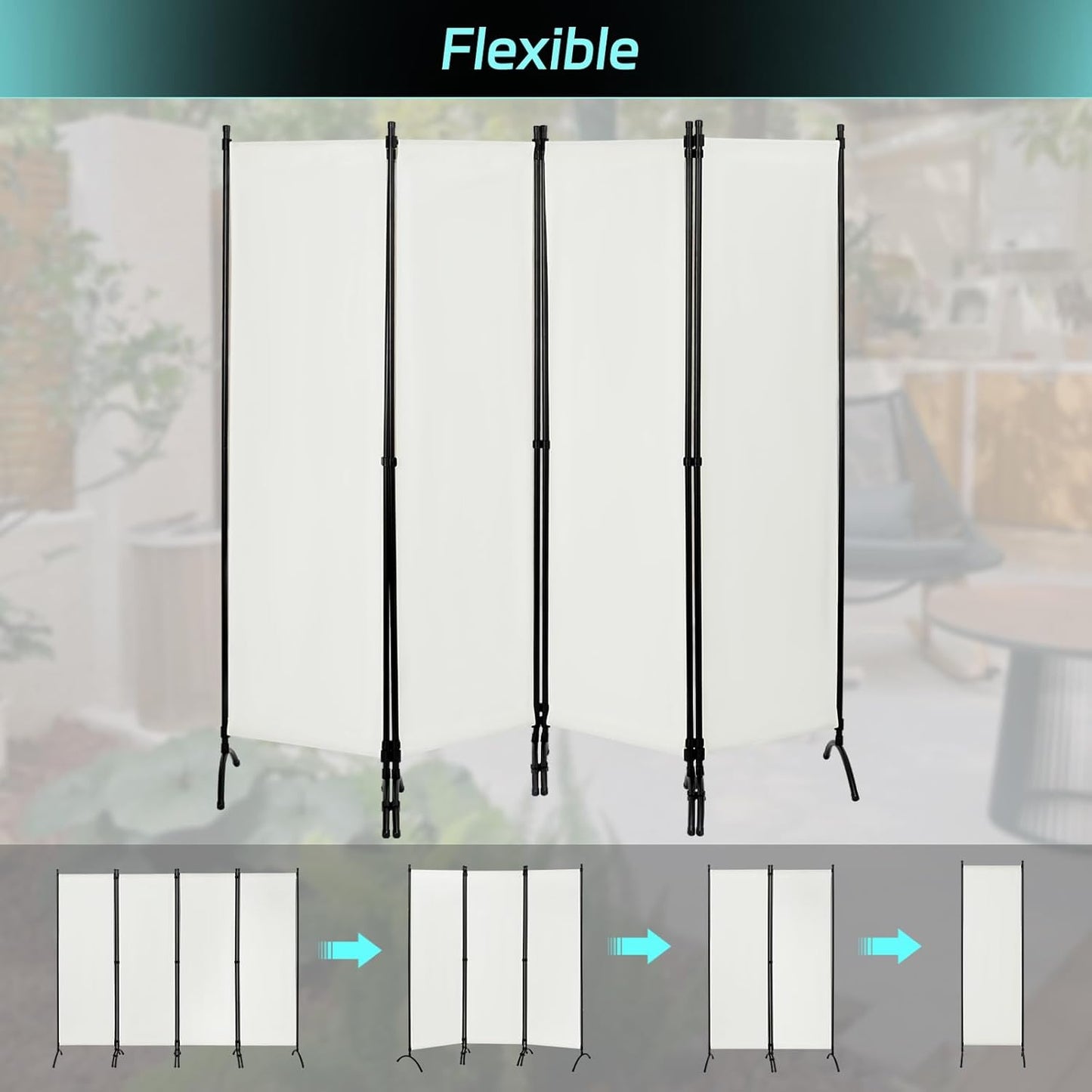 Woltu Paravent 4-Delig 224 x 182 cm – Crème – Inklapbare Ruimteverdeler en Inkijkbescherming voor Binnen en Buiten