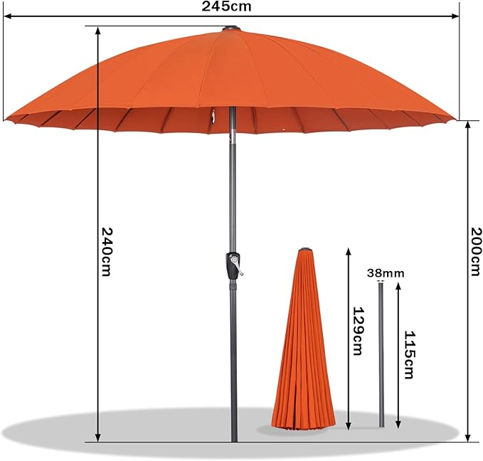 Angel Living 250 cm Shanghai Parasol - met Zwengel - Mast van 38 mm