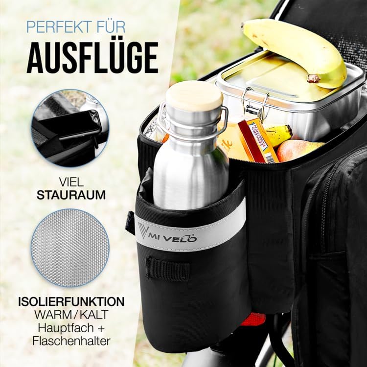 MIVELO Fietstas Bagagedrager - Geïsoleerd - Tot 20L - Waterafstotend - 40 x 22 x 20 cm - Zwart