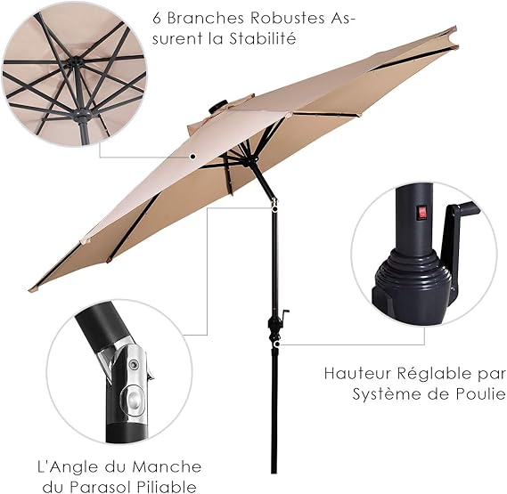 Coast Parasol met LED verlichting - Ø270 cm - Beige