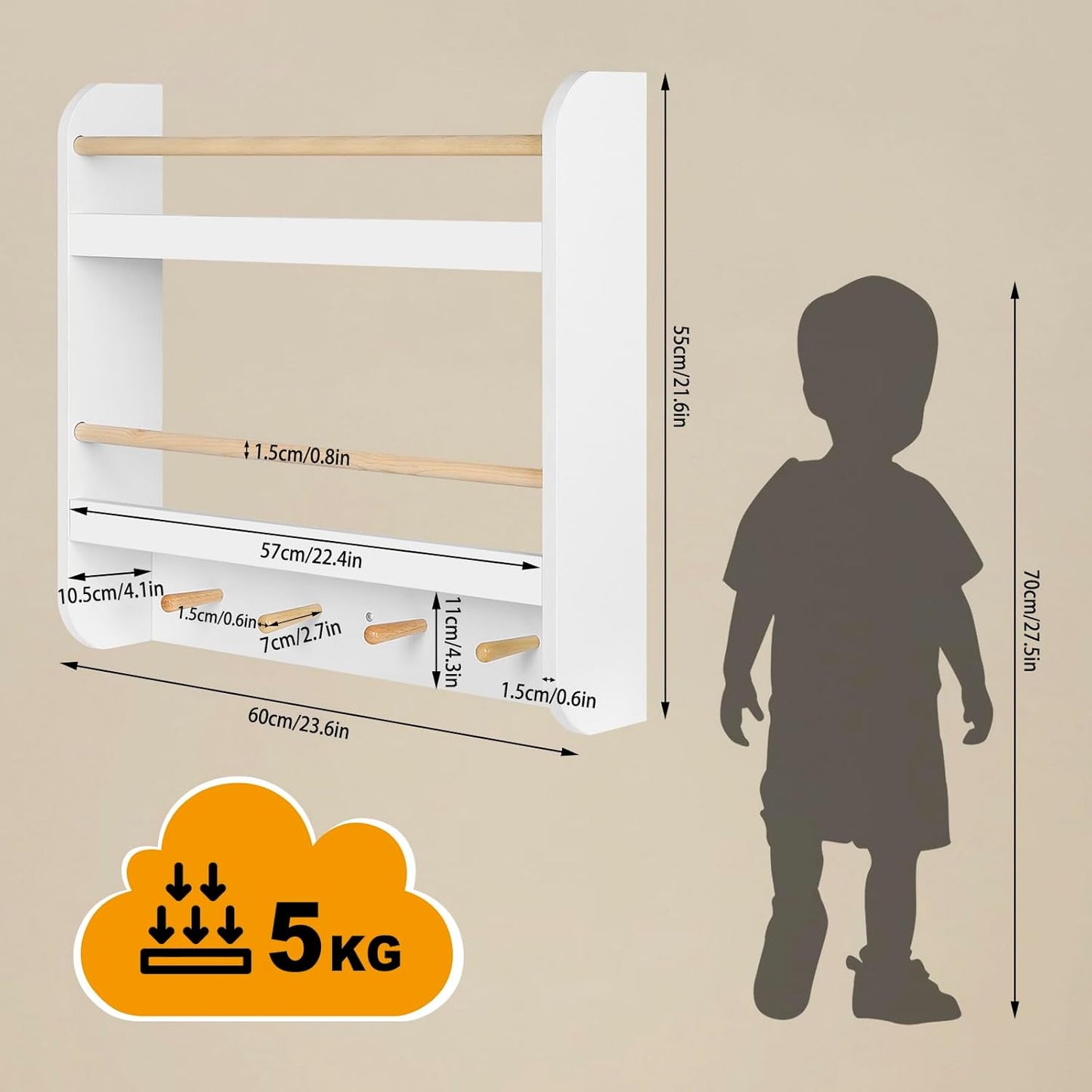 Woltu Kinderboekenplank - MDF - 60 x 55 x 12 cm - Wit