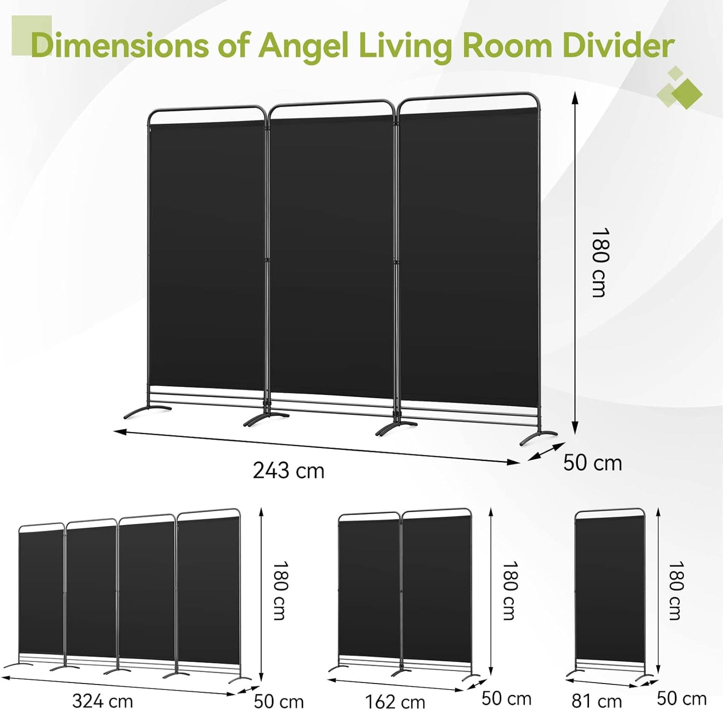 Angel Living Kamerscherm - 3 Panelen - 243 x 180 cm - Zwart