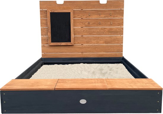 AXI Mandy XL zandbak 130 x 120 cm met opbergruimte en deksel Antraciet/bruin – Met bankje en krijtbord - Inclusief gronddoek - 10 jaar garantie!