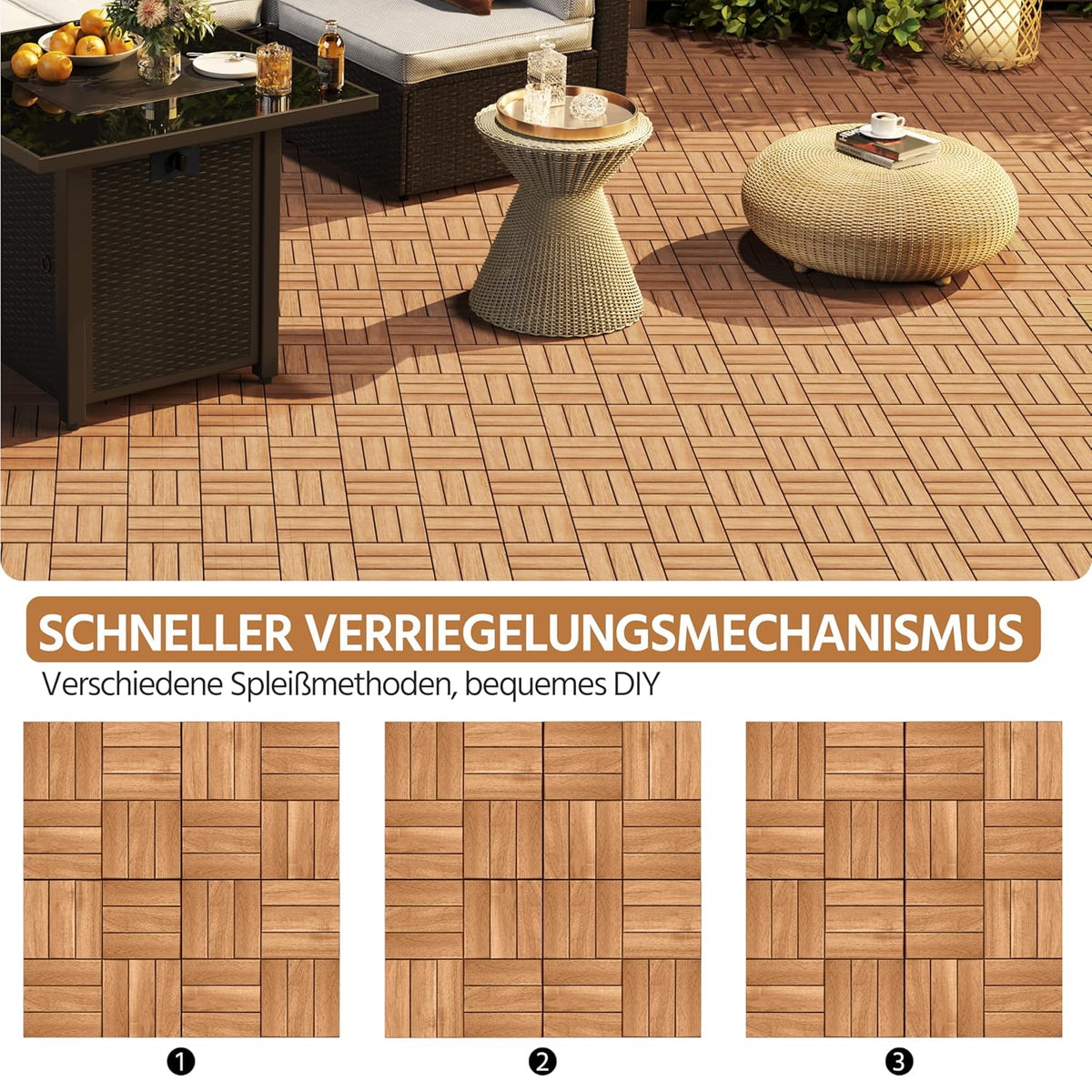 Yaheetech Acacia Houten Vlondertegels Lichtbruin - 27 Stuks - 30 x 30 cm - Waterbestendige Kliktegels voor Balkon, Terras & Tuin