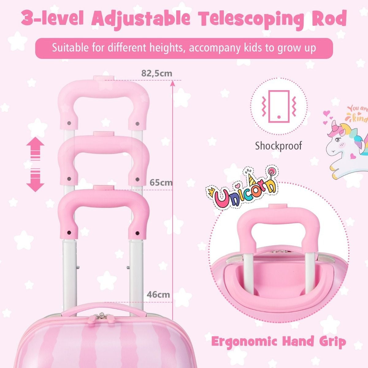 Coast 2-Delige Kinderkofferset Trolley + Rugzak - Eenhoorn Roze - 32cm (L) x 22cm (B) x 40cm (H)