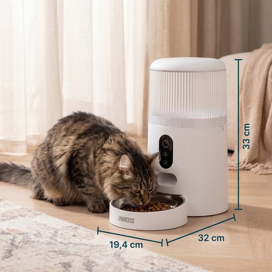 Princess Automatische Voerbak - HD Camera & Smart - 4 Liter – Kat & Hond - App‑Bediening – Geplande Voeding – Roestvrijstalen Kom – Back-up Batterij - Voerautomaat - Voerdispenser - 610045