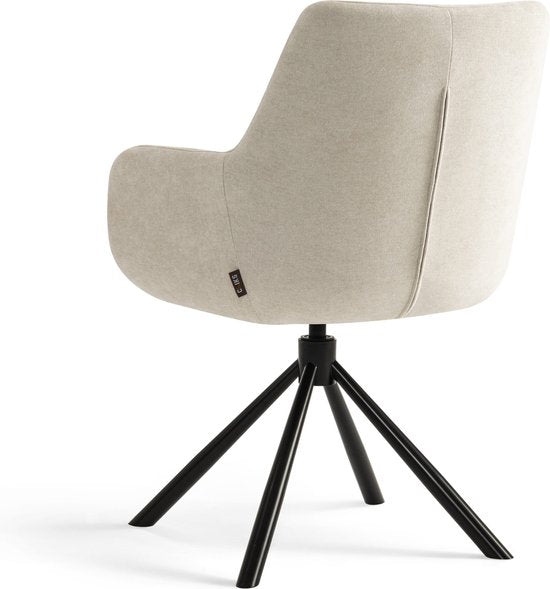 Furnihaus Olivia Draaibare Eetkamerstoel – Met Armleuning – Beige – Comfortabele Stoffen Design Stoel voor Eetkamer of Woonkamer