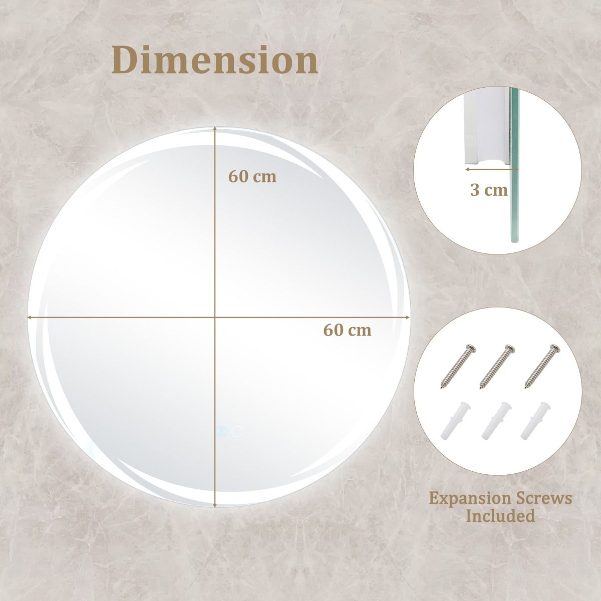 Coast 60x60 cm LED Badkamerspiegel Rond Zilver met Dimbare 3-Kleurenverlichting, Anticondens en Geheugenfunctie