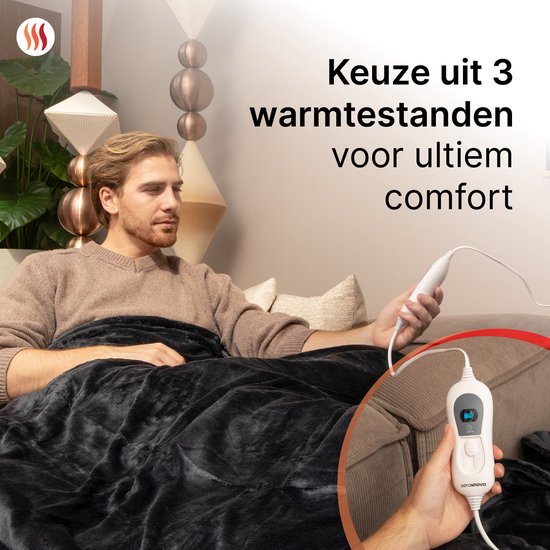 Seranova Elektrische Deken Light - 160x120 cm - 1 persoons Warmtedeken - Dubbelzijdig Fleece - Knuffeldeken - Grijs