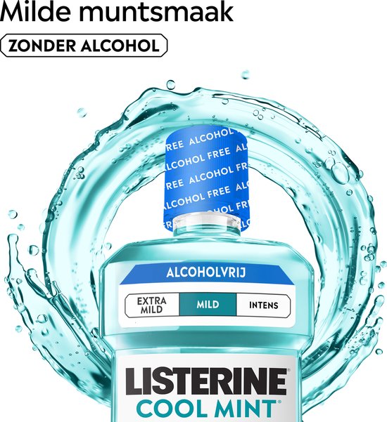 Listerine Cool Mint Mild Mondspoeling, Met Essentiële Oliën, Tegen Slechte Adem en Tandplak, Mild Muntsmaak, 1 L