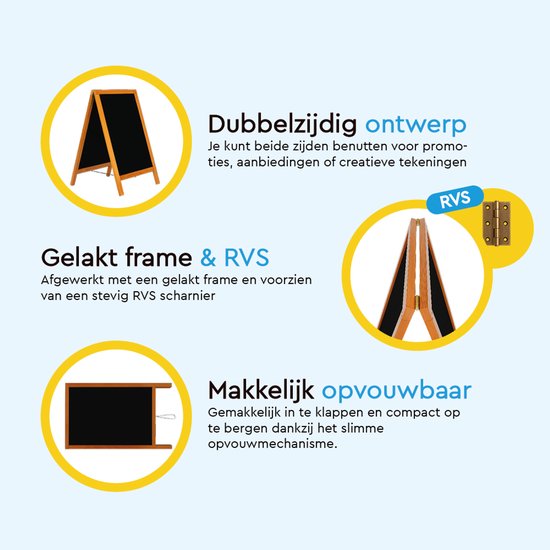 BRASQ Krijtstoepbord Mahonie - 70x130 CM - Krijtbord - Reclamebord - Stoepbord - Dubbelzijdig - voor Binnen en Buiten - Horeca