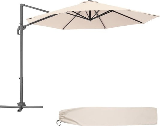 tectake® - Parasol met UV-bescherming - Draaimechanisme met voetpedaal - Kantelbaar in 6 standen - Incl. beschermhoes - beige