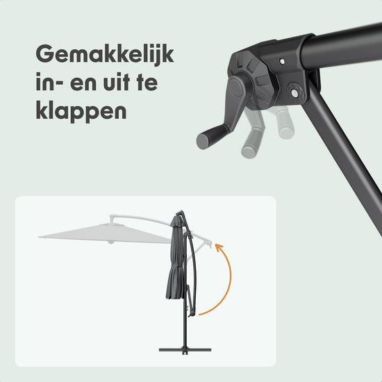 LifeGoods Zweefparasol - Rond Ø300 cm - UPF 50+ en Waterdicht - Donkergrijs