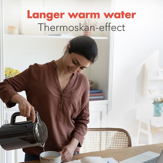 KitchenBrothers Waterkoker - Elektrisch - 1,7 Liter - Met Kalkfilter - Dubbelwandig - Cool-touch - Zwart