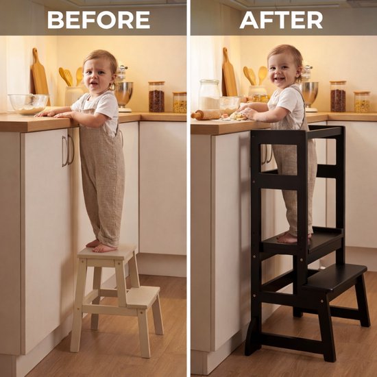 Oemmie Leertoren - Learning Tower - Montessori Leertoren - Leertoren keukenhulp - Leer Toren - Opstapje - Kindertrapje - Zwart