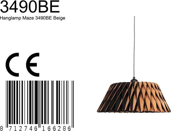Anne Lighting - hanglamp - Maze - naturel - hout - Ø 46cm - E27 - 3490BE