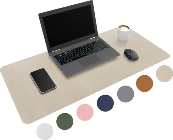 WURK Professionele Bureau Onderlegger Kunstleer - Bureau Organizer - Inclusief Kabel Clip - Beige - 80x40