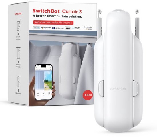 SwitchBot Curtain - U-Rail Versie 3 (2023) - Wit - Smart home gordijnmotor - Smart Gordijn - Automatisch gordijn