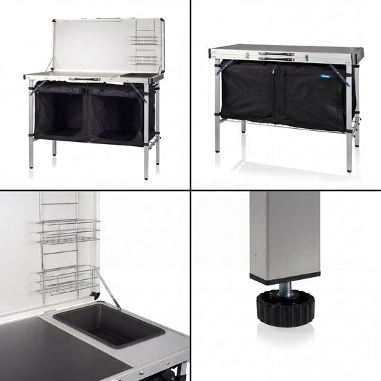 Tristar Campingkeuken – Opvouwbaar - 100x50cm – Met Gootsteen – Aluminium Frame - Campingkast en Buitenkeuken – Inclusief Draagtas – Verstelbare Poten - KI-0825