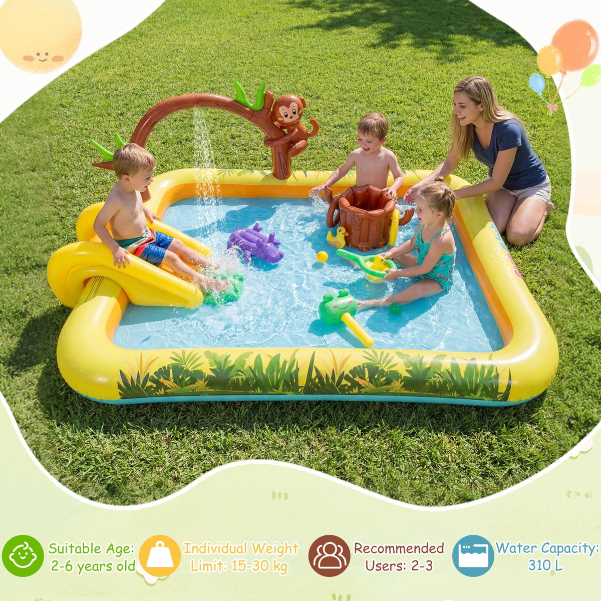 Coast Opblaasbaar Speelcentrum Jungle Avontuur - Glijbaan en Watersproeier - Voor Kinderen 2-6 Jaar - Multikleur