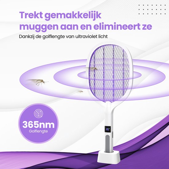 TTD® Premium Elektrische Vliegenmepper en Muggenlamp Oplaadbaar met XXL 2 Meter Oplaadkabel en LCD Scherm - 2 Standen Vliegenmepper en Muggenlamp - 2500 Volt - Oplaadbaar via USB en Stopcontact - Met Veiligheidsnet - UV-Licht - Vliegenvanger