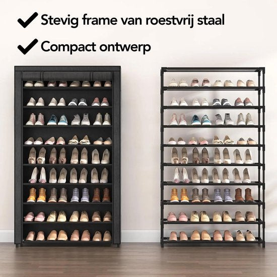Brixy Schoenenrek XXL - 9-Laags Schoenenkast - Tot 54 Paar Schoenen - 160x100x28cm - Zwart
