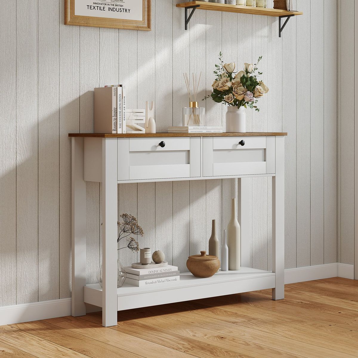 Coast Console Tafel - 2 lades - 2 niveaus - smal - wit en naturel