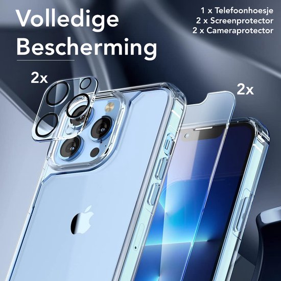Podec iPhone 13 pro Hoesje Transparant - Bundel met 2x Screenprotector + 2x Cameraprotector - Telefoonhoesje met Beschermglas - Case Doorzichtig