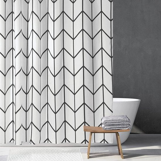 Douchegordijn Badkamer Accessoires - Visgraad - Zwart/Wit- 180x200 cm