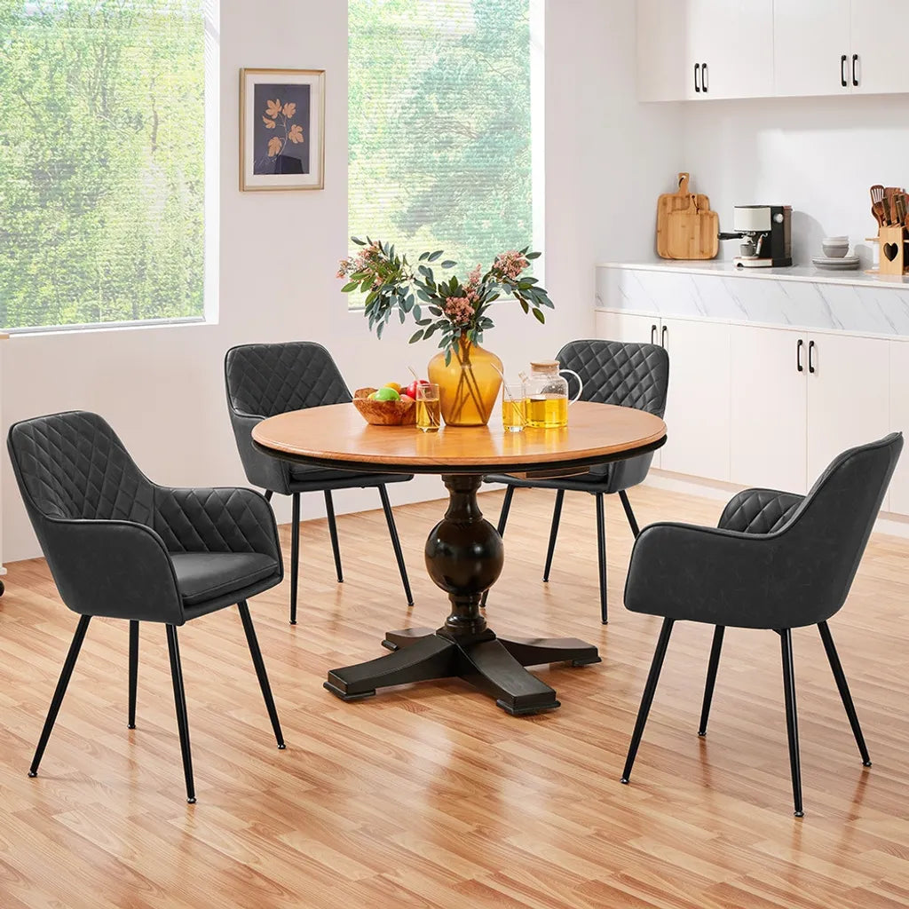 Yaheetech Eetkamerstoelen Set van 2 met Fluwelen Bekleding en Armleuningen - Donkergrijs - 57,5 x 58 x 86,5 cm