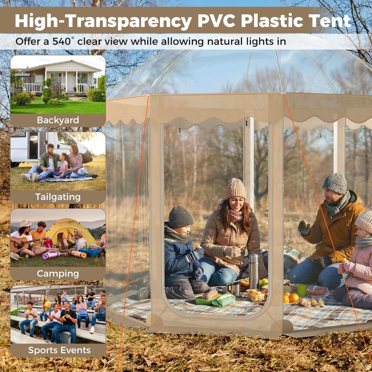Coast Pop-up Bubbeltent - 8 tot 10 personen - 540° panoramisch uitzicht - transparant - 305 x 305 x 210 cm