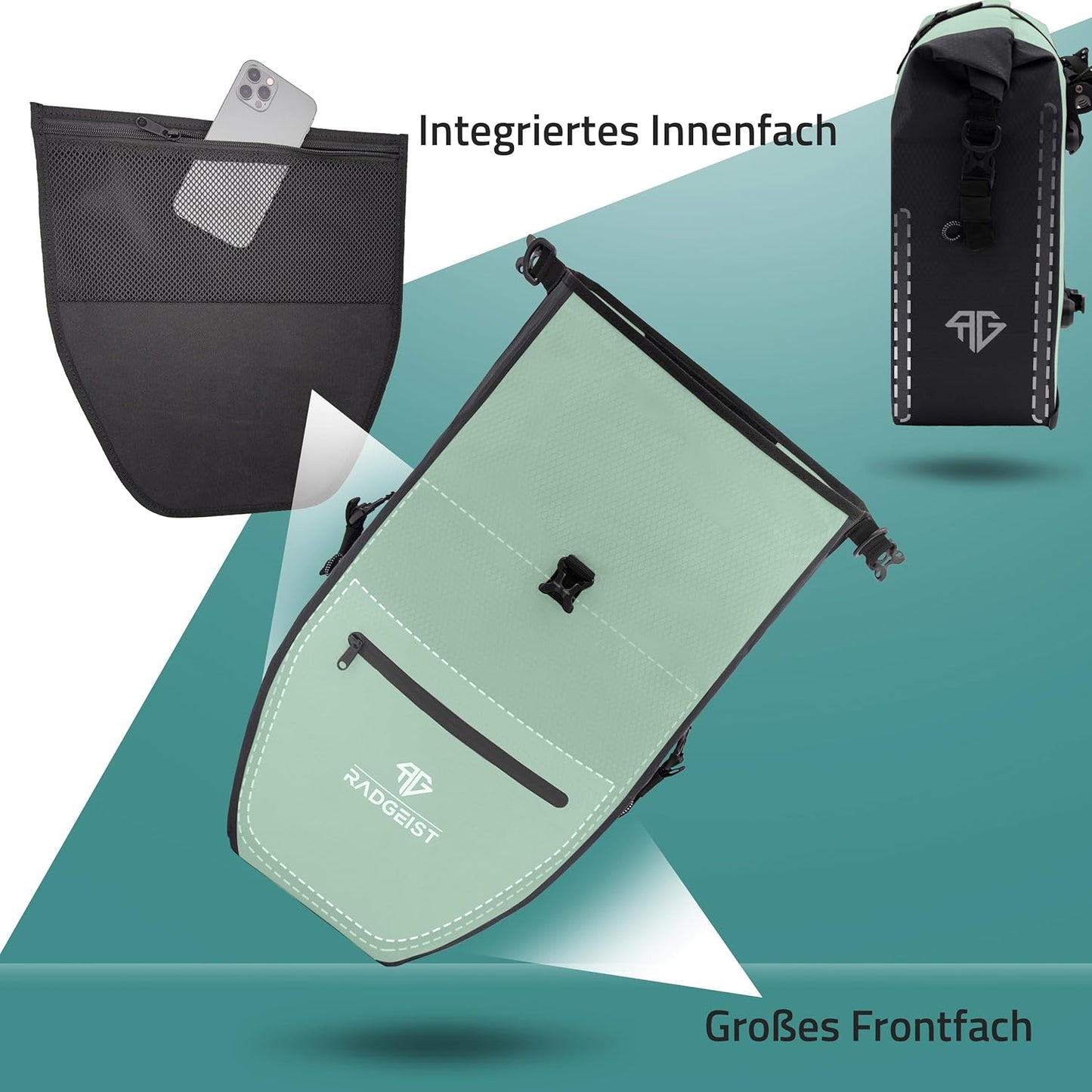 RADGEIST fietstas voor bagagedrager set - 2X tas voor fietsbagagedrager - bagagedraagtas waterdicht & schoudertas - fietstas met reflectoren