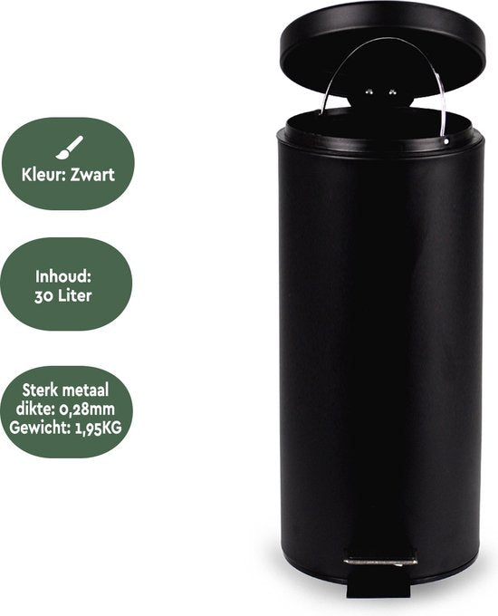 BRASQ Pedaalemmer 30 Liter - Zwart - PB130 - Prullenbak met uitneembare Pedaalemmer - Prullenbak - Vuilnisbak - Vuilbak - Afvalbak