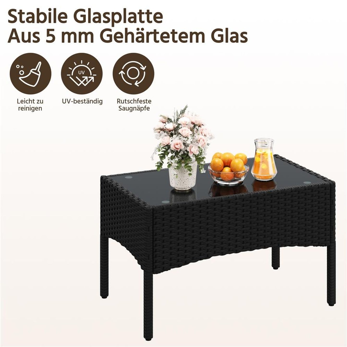 Yaheetech 4-delige Loungeset Rattan - Tafel, 2 Stoelen & 2-Zits Bank - Weerbestendige Kussens - Zwart & Beige - 106x58x80 cm