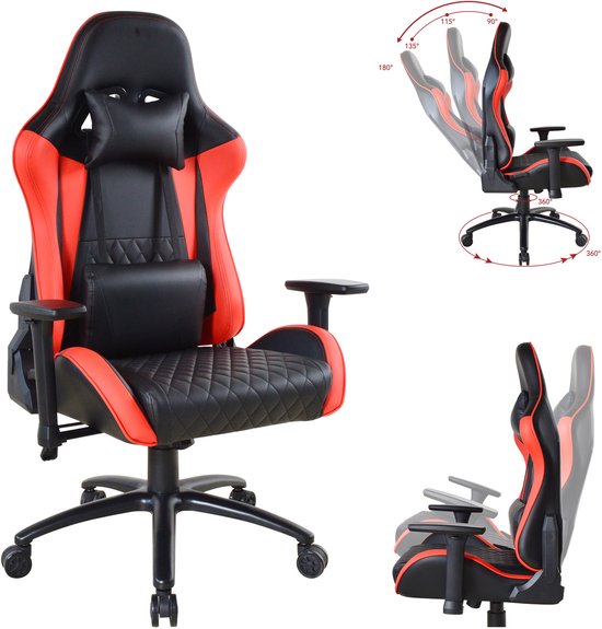 VDD Gaming - Gamestoel - Game Stoel - Gamestoelen - Gamestoel met brede zit - Gamestoel voor grote mensen - rood - zwart - 150kg limiet