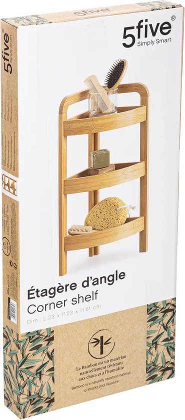 5Five Doucherekje/badkamerrekje hoek model - bamboe - 3 lagen - 23 x 61 cm