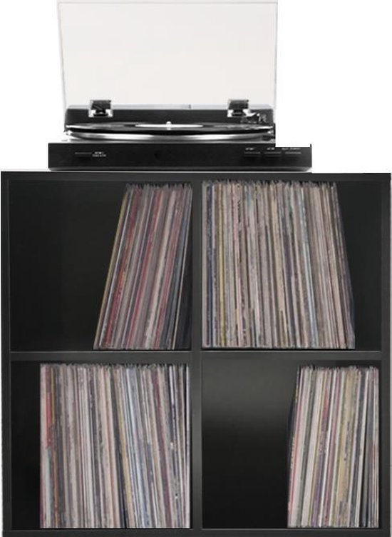 Platen vinyl lp opbergkast - opbergen lp vinyl platen - boekenkast - 4 vakken - zwart