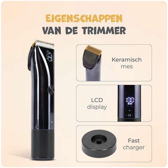 Dutchwide Groommate Draadloze Dierentondeuse - Incl. 4 Opzetstukken - zwart