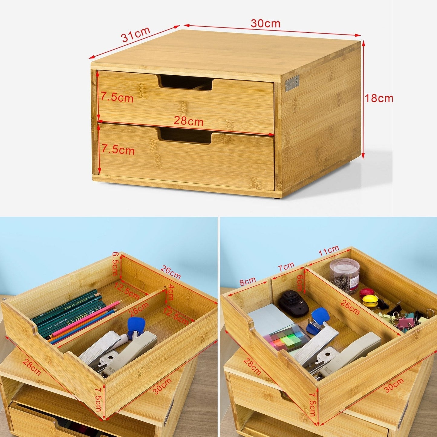 SoBuy Capsulehouder met 2 Lades - Bamboe - 30 x 18 x 31 cm