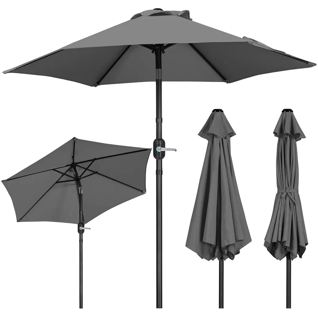 Yaheetech Parasol Ø226 cm – Grijs – 226 x 226 x 240 cm – Met Slinger en Kantelfunctie