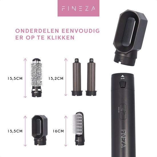 Fineza Multifunctionele Krultang - 5 in 1  - Föhnborstel - Krulborstel - Kort & Lang Haar - 800W - Zwart